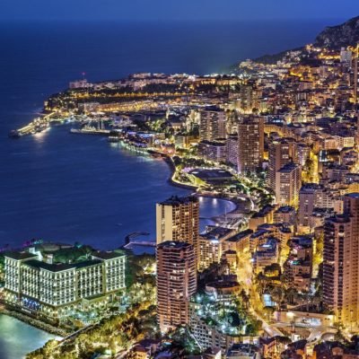 Monaco at night with bright colours