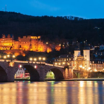 picturesque view of the old town of Heidelberg in the evening