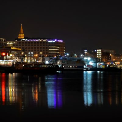 Mood with a view over the water in Kiel at night