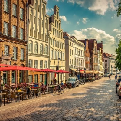 Picture of the old town and cafés in Lübeck