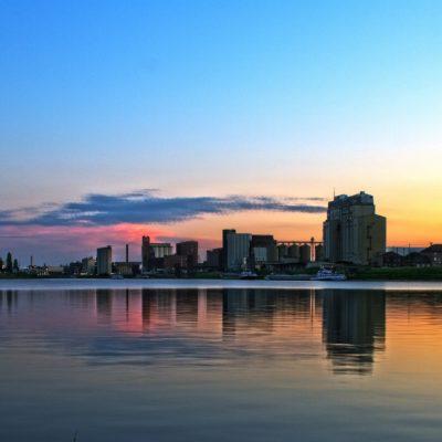 Dusk over the Rhine with a view of Mannheim