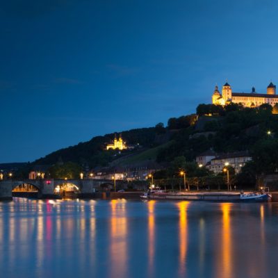 View over the Main to Würzburg at night